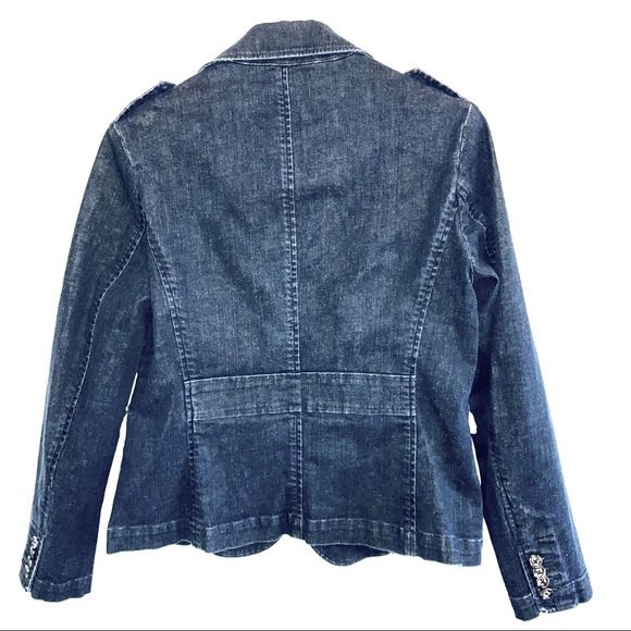 TALBOTS Button Up Dark Wash Fitted Denim Jean Jacket Size 6 - Picture 2 of 6